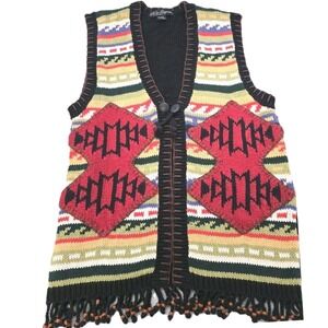VTG 90s Southwestern Fringe Knitted Vest Jacket | Medium M Work In Progress